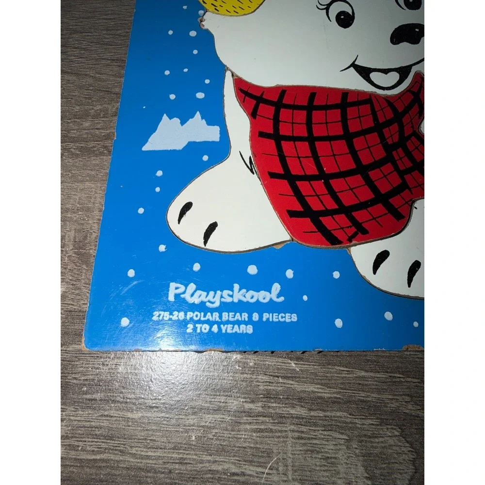 Vintage Playskool Polar Bear Wood Inlay Puzzle 275-28 8 Pieces Preschool Toy
